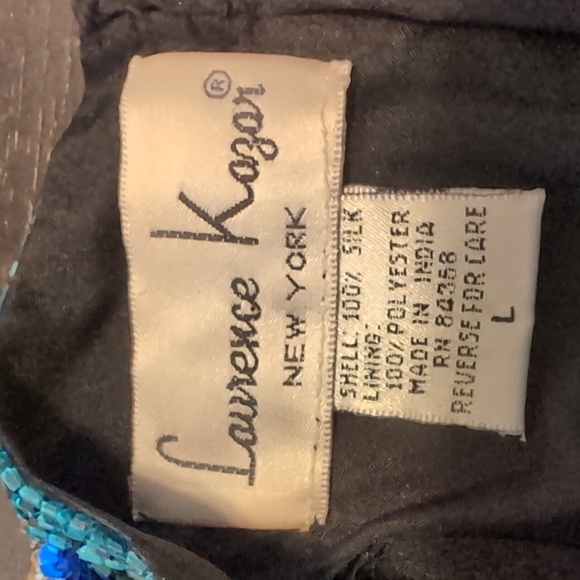 Laurence Kazar Silk Black top with Blue Sequins - Picture 7 of 8